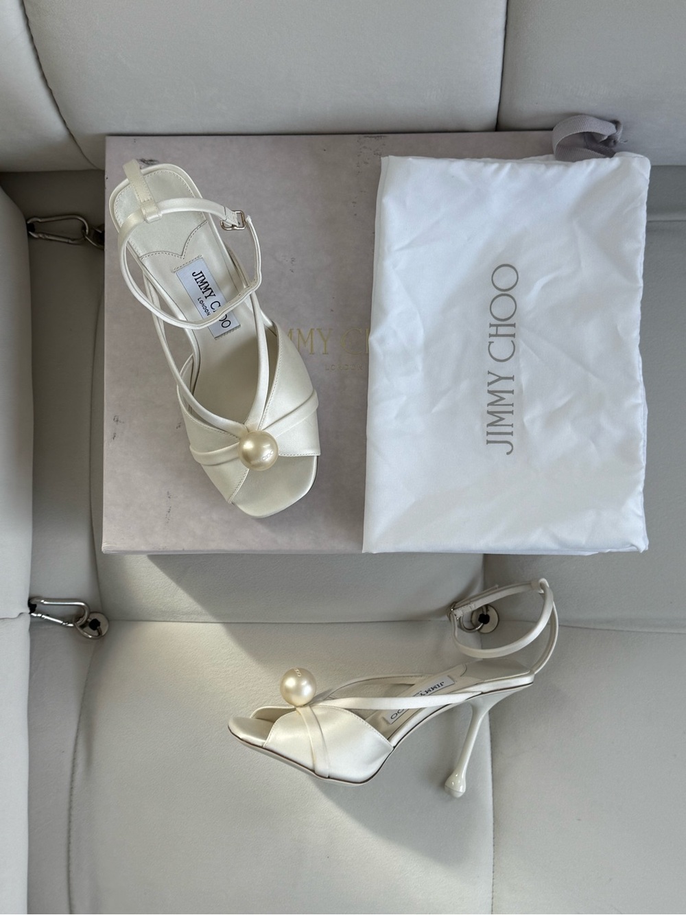 Jimmy Choo Siva 95 Pearl-Embellished Satin Sandals